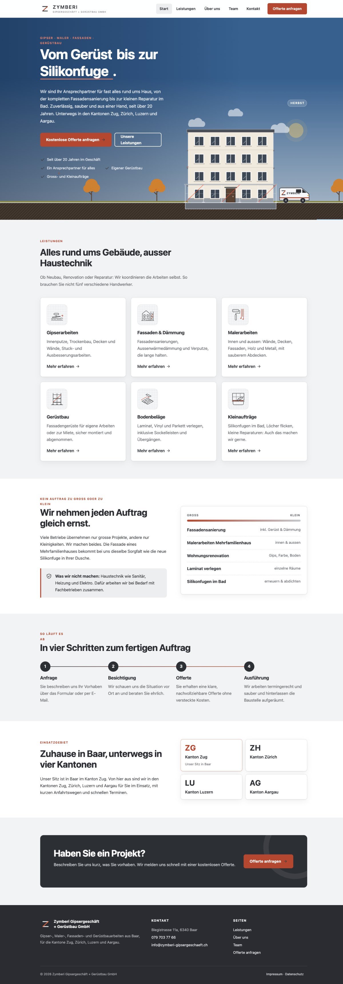 Webseite Zymberi Gipsergeschäft + Gerüstbau GmbH